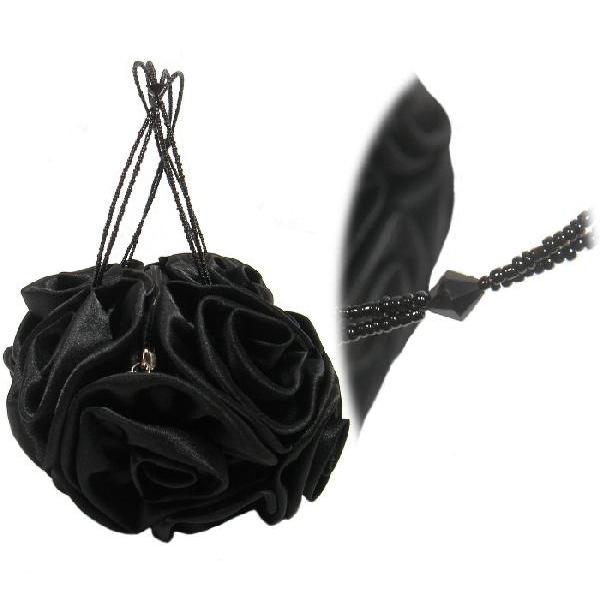 SALE パーティーバッグ　ローズサテンミニバッグ持ち手ビーズ  小　（ピンク・ブラック） |  | 03