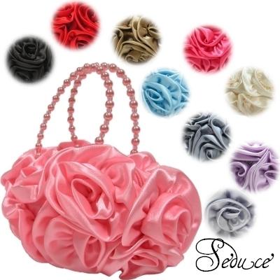 SALE パーティーバッグアクセサリーバッグサテンお花ローズコサージュキラキラビーズミニバックパーティードレス結婚式二次会Ｓｅｄｕｃｅ | 