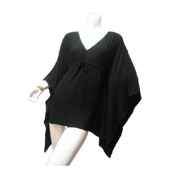 トップス　ロングトップスキモノスリーブワイドロングチュニックブラックカットソー黒Seduce |  | 01