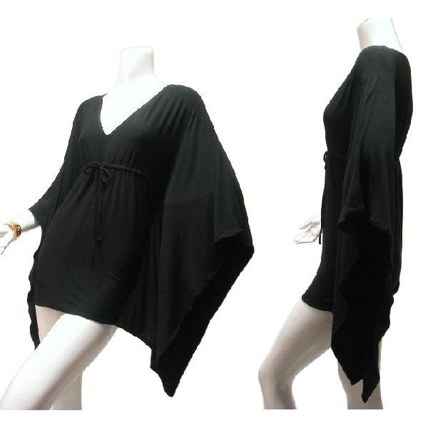 トップス　ロングトップスキモノスリーブワイドロングチュニックブラックカットソー黒Seduce |  | 02