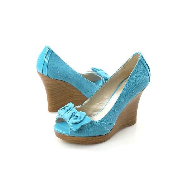●SALE●ウエッジソールサンダル　リボン付きお嬢様風キュートハイウェッジ　ベビーブルーアメリカLA |  | 01