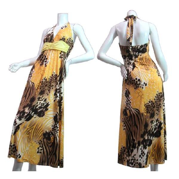 ロングドレスワンピースマキシ丈ヒョウ柄派手綺麗カラー大人雰囲気ホルターネックＬＡＳｅｄｕｃｅ　イエロー・ピンク・ブルー |  | 02