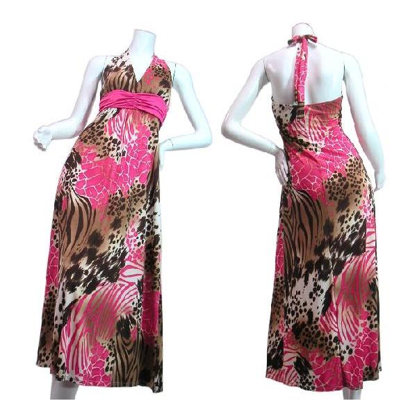 ロングドレスワンピースマキシ丈ヒョウ柄派手綺麗カラー大人雰囲気ホルターネックＬＡＳｅｄｕｃｅ　イエロー・ピンク・ブルー |  | 03