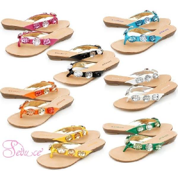 ●アウトレット●フラットサンダルキラキラビックジェムストーンゴージャスＬＡＳｅｄｕｃｅブラックグリーンイエローピンクオレンジターコイズホワイト |  | 03