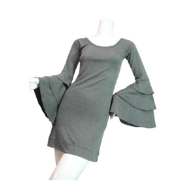 SALE ワンピース袖３段フリルワイドスリーブゴージャスチュニックとしてもグレーモカチャブラックSeduce |  | 01