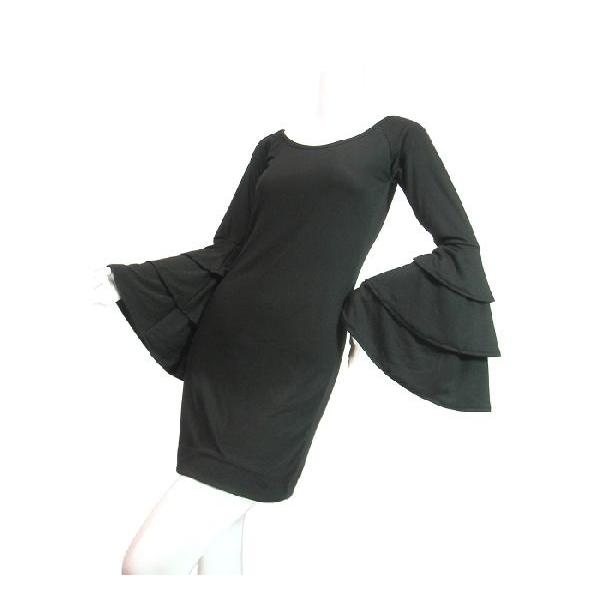 SALE ワンピース袖３段フリルワイドスリーブゴージャスチュニックとしてもグレーモカチャブラックSeduce |  | 04