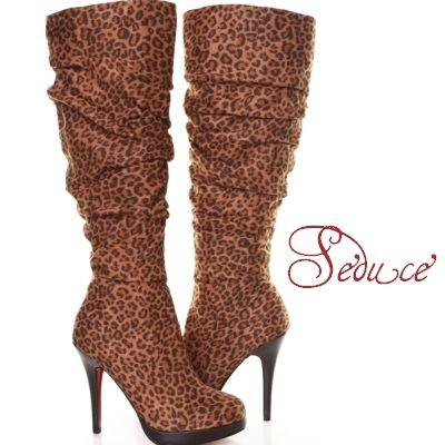 ●アウトレット●ブーツロングブーツヒョウ柄レッドソールセクシーハイピンヒール１１．５ｃｍくしゅくしゅ上品レオパードブーツインにもＬＡＳｅｄｕｃｅ | 