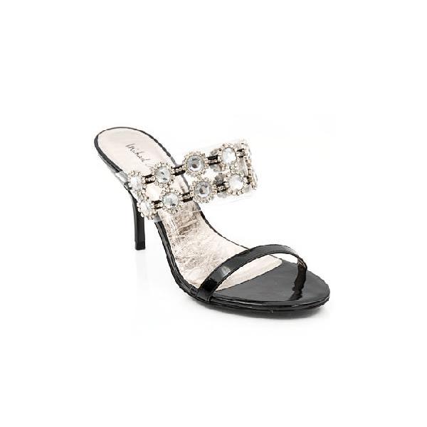 ●アウトレット●ミュールサンダルラインストーンフラワー型ゴージャス美デザインパーティーダンス結婚式にもブラック黒ＬＡＳｅｄｕｃｅ |  | 02