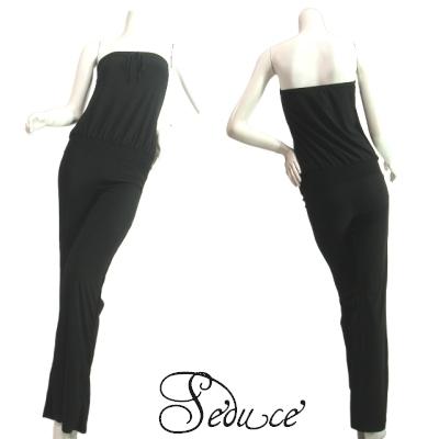 ジャンプスーツキャットスーツベアトップパンツスーツクラブウェアカジュアルテイストブラック黒色LASeduce | 