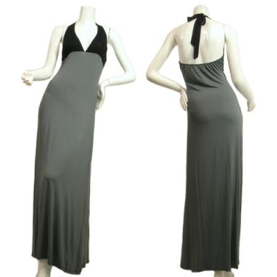 マキシロングドレスワンピースシックで上品なブラック×グレーカラーホルターネックでセクシーＳ・Ｍ・ＬsizeＬＡＳｅｄｕｃｅ | 
