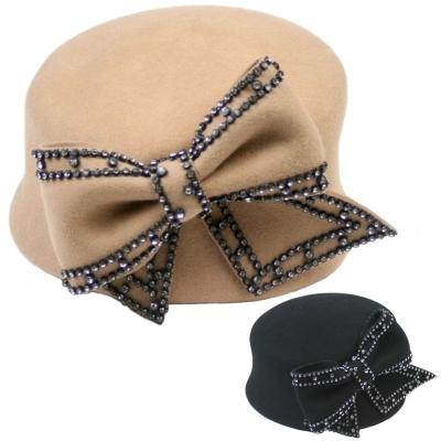 帽子デザインハットラインストーンリボン付きカサブランカ型クロッシェタイプベージュブラックＬＡＳｅｄｕｃｅ | 