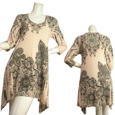 ワンピースサブリメーションオリエンタルペイズリー柄アシンメトリー裾デザインニットエレガントな雰囲気ＬＡＳｅｄｕｃｅ | 