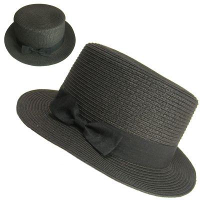 SALE カンカン帽つば短ハットシンプルなデザインで落ち着いた印象。エレガントにもシックにもカジュアルにも！ブラック黒色Ｓｅｄｕｃｅ | 