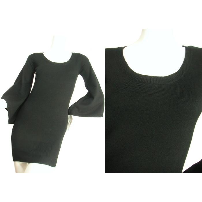 ロングニットベルスリーブデザインセーターミニニットワンピブラック黒色Ｓｅｄｕｃｅ |  | 01