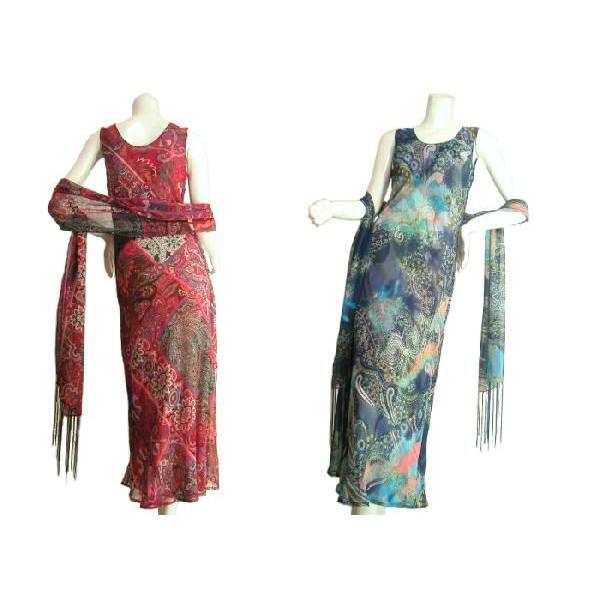 ロングワンピースフレアペイズリープリントタッセルストール付きエレガント上品パーティードレスレッドブルーＳｅｄｕｃｅ |  | 02