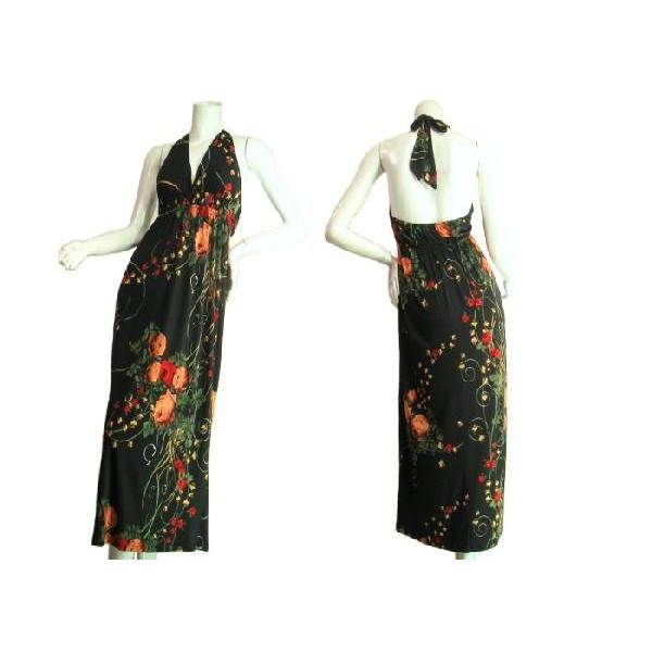 ボタニカルバラプリントロングワンピースマキシ丈　セクシーホルターネック　花柄　フレア　ＬＡＳｅｄｕｃｅ |  | 02