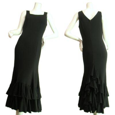 ロングドレスワンピースプリンセスティアードフリルゴージャスゴシック調　フラメンコ　ダンス　ブラックＳｅｄｕｃｅ | 