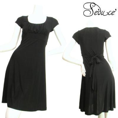 シンプルブラックワンピース 胸下切り替え スクエアネック 上品 フレアブラック 黒色 ｌａｓｅｄｕｃｅ Seduce 通販 Yahoo ショッピング