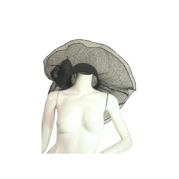 キャプリーヌハットつば広約２０ｃｍくるくるモチーフ羽根付きガーデンハット女優帽レトロ映画ブラック黒ＬＡＳｅｄｕｃｅ |  | 02