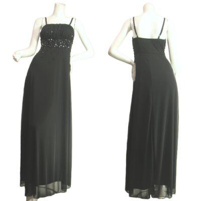 SALE ロングドレスシフォンワンピース胸下ブラックビジューマキシ丈パーティードレスＳｅｄｕｃｅ | 