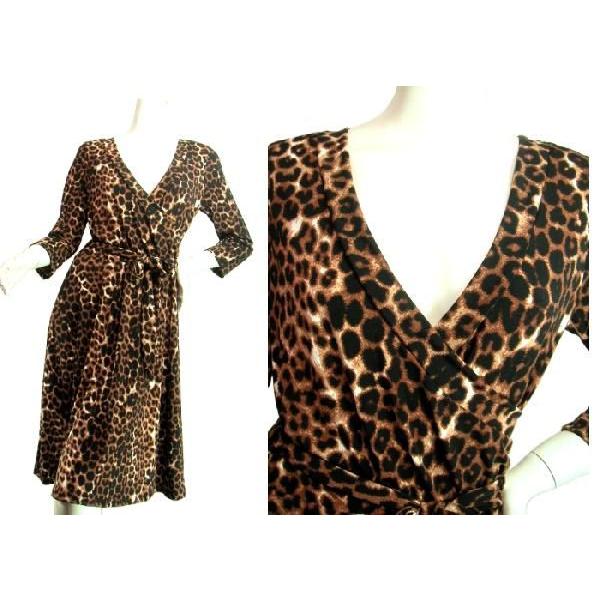 激安大特価 ワンピースヒョウ柄レオパードカシュクール調デザイン七分袖フレア ｌａｓｅｄｕｃｅ ワンピース サイズ ｓ 約７号 ９号小さめ Dosquintetos Com