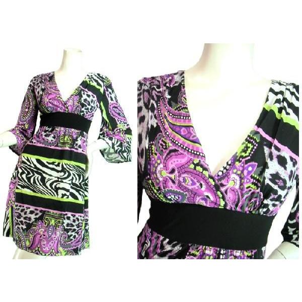 ゼブラ柄×ヒョウ柄×ペイズリー柄ワンピース　ワイドスリーブ七分袖　胸下切り替え　ＬＡＳｅｄｕｃｅ |  | 01