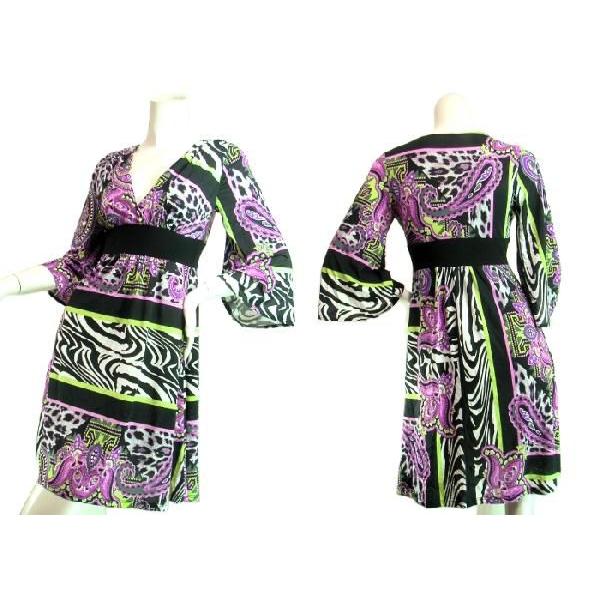 ゼブラ柄×ヒョウ柄×ペイズリー柄ワンピース　ワイドスリーブ七分袖　胸下切り替え　ＬＡＳｅｄｕｃｅ |  | 02