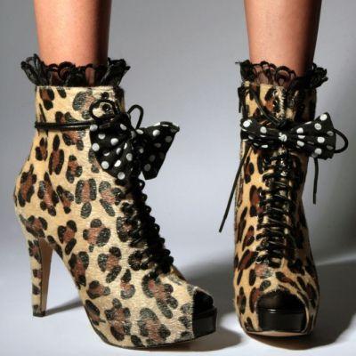 ショートブーツレースアップヒョウ柄レオパードオープントゥ１２ｃｍヒールIRON FISTＳｅｄｕｃｅ