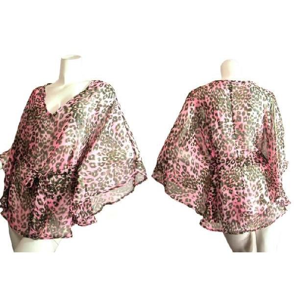 シースルーロングトップスヒョウ柄レオパードアニマル柄ワイドスリーブピンクＬＡＳｅｄｕｃｅ |  | 02