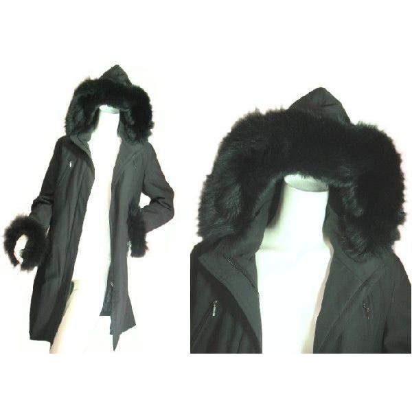 ブルーフォックスファーフード袖口トリミング膝丈コートブラック黒Ｓｅｄｕｃｅ |  | 01