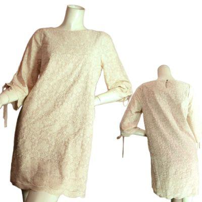 ドレスワンピース綿糸立体刺繍花柄ワイドスリーブレースゴージャス上品ワンピ結婚式二次会参観日謝恩会ベージュＳｅｄｕｃｅ | 