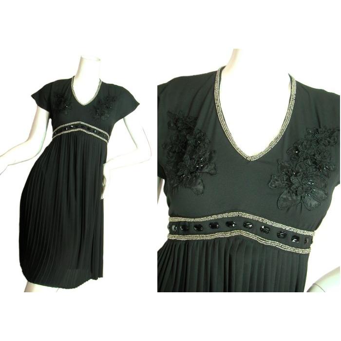 ドレスワンピースアコーディオンプリーツスカートフリルビーズとビジューが綺麗なお呼ばれシフォンワンピース半袖ブラックＳｅｄｕｃｅ |  | 01