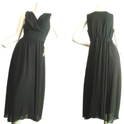 ドレスワンピースロングマキシ胸下切り替えシフォン　フォーマルパーティーブラック無地黒Ｓｅｄｕｃｅ | 