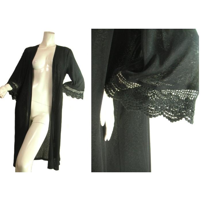 ノーカラーノーボタンロングトッパーカーディガン袖レースベルスリーブブラック黒Ｓｅｄｕｃｅ |  | 01