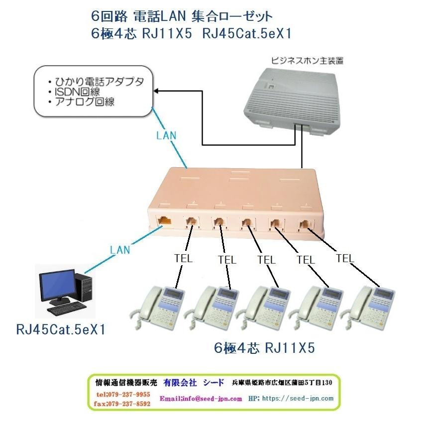 6ポート集合ローゼットケース 電話LAN自由配置 : 通信情報機器シード