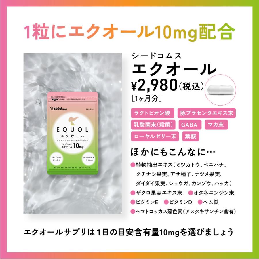 エクオール 1カプセル10mgのエクオール配合 国内製造 正規品 約1ヵ月分 大豆イソフラボン 乳酸菌 サプリ｜seedcoms｜03