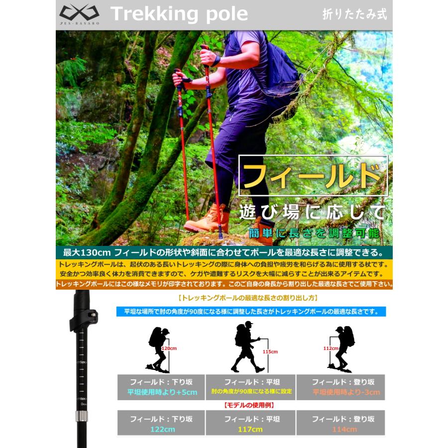 トレッキングポール 折りたたみ 2本セット 2本 ウォーキングポール ストック 登山 ラバーキャップ ウォーキング｜seedjapan｜03