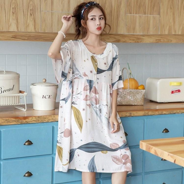 激安正規 ネグリジェ レディース 春夏パジャマ 半袖ワンピース レション ロングネグリジェ イチゴ柄 パジャマ可愛い ルームウェア 寝巻き 部屋着 ゆったり