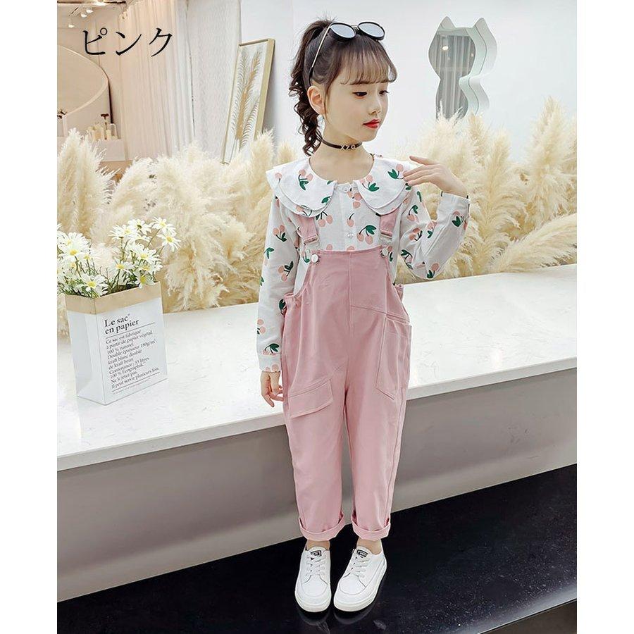 可愛いシンプル 上下セット おしゃれ お出かけ ちび柄 カジュアル キッズ シャツ オーバーオール ジュニア 女の子 子供服セットアップ 春秋 普段着 通学着 長袖 高速配送 カジュアル