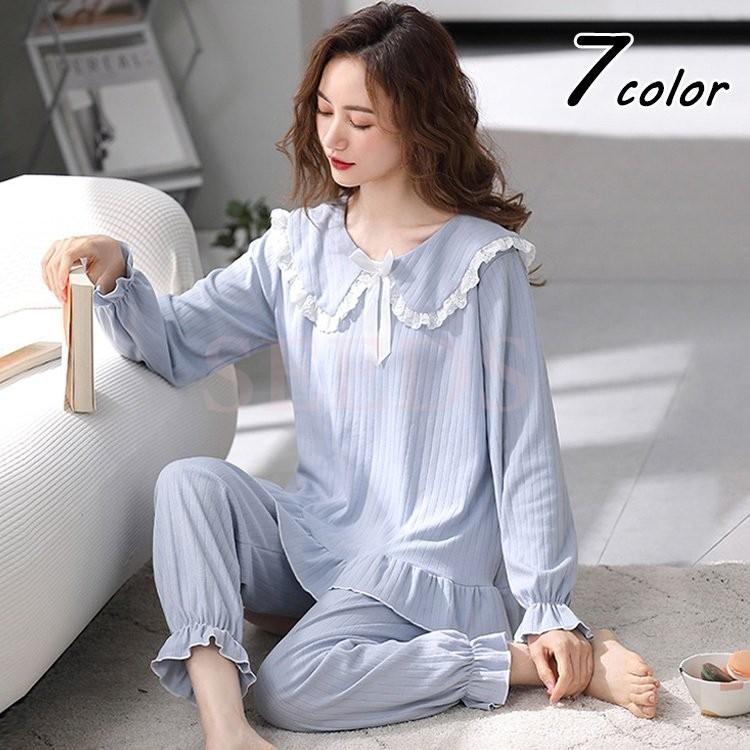 パジャマ ルームウェア レディース 春夏秋 長袖 パジャマ 前開きルームウェア 綿100 大きいサイズ 上下セット 可愛いパジャマ 女性 部屋着 オシャレ シンプル Byxa5vrple Abr Ee
