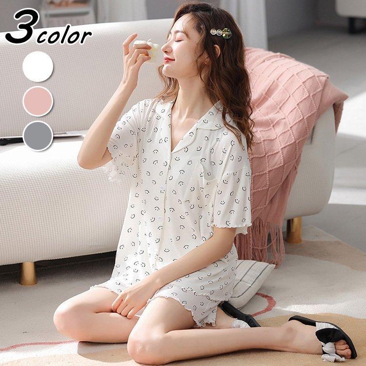 パジャマ ルームウェア レディース 春夏 半袖 パジャマ 前開きルームウェア 笑顔 大きいサイズ ショット丈パンツ上下セット 可愛い パジャマ 女性 部屋着 寝間き Wi3yyuos8x Www Liquidworks Com Br