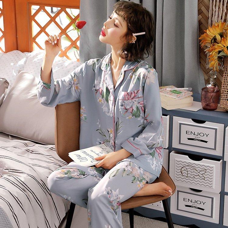 パジャマ レディース 春秋 長袖パジャマ 前開き ロングパンツ レション 花柄 ルームウェア上下セット パジャマ 可愛い 部屋着 韓国風 寝巻き パジャマ 安い Otpmxfolu7 ファッション Dive Sozopol Com