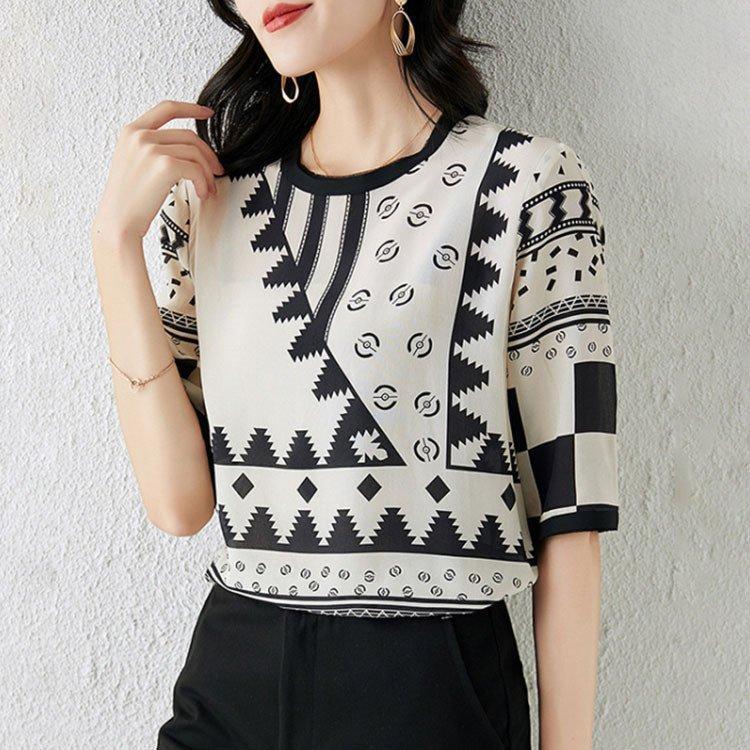 シャツ オシャレ ビジネス Ol カジュアル ブラウス プルオーバー シフォンシャツ レディース 夏 きれいめ プリント バイカラ 最大59 Offクーポン