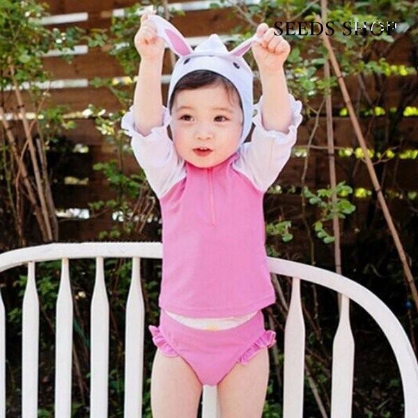 水着 上下セット 女の子用水着 ベビー セパレートスポーツ 水泳 ファッション水着 水着女の子 スカートセット ウサギの帽子 夏 子供 海 水遊び 70 1cm 全商品オープニング価格