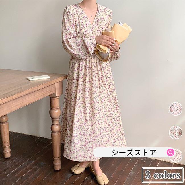 ワンピース ロング丈 花柄 シフォンワンピース 春 長袖ワンピース Vネック ロングワンピ マキシ丈 レトロ 花柄シフォンワンピ 秋 ドレス 8ptzkmqifk ファッション Www Elghoniemy Com