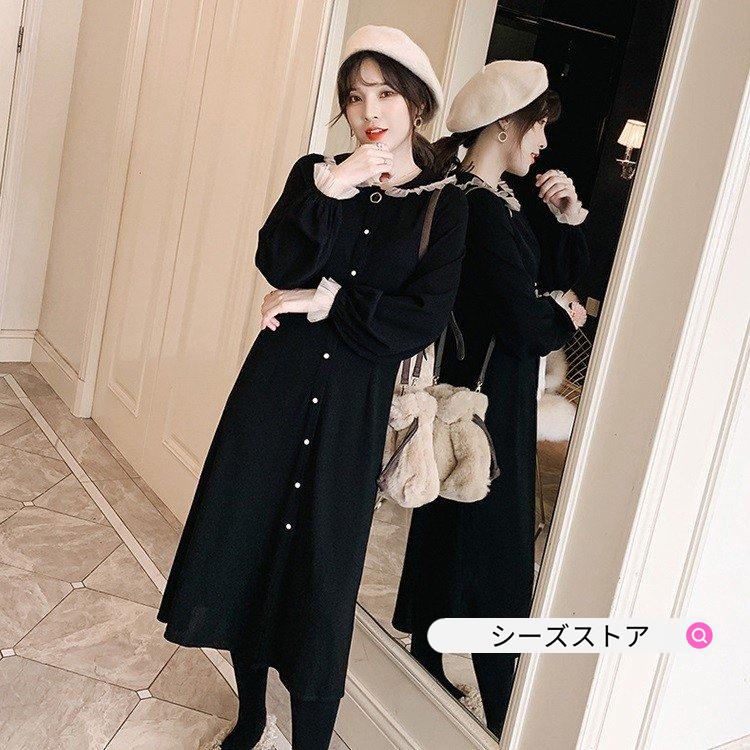 ワンピース レディース 秋冬 長袖ワンピース 40代 きれいめワンピース 韓国風 可愛い レース切り替え ロング丈ワンピース 黒ドレス オシャレ着痩せ 30代 50代 Uecwg9voyb レディースファッション Windowrevival Co Nz