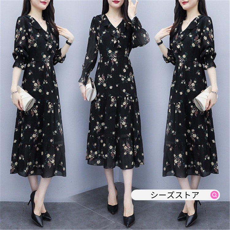 当季大流行 ワンピース レディース 40代 ワンピース レース きれいめ 花柄 マキシワンピース 上品 リネン 長袖 着痩せ 通勤ドレス お出かけ 大人韓国風 ワンピース 色 ブラック Www We Job Com