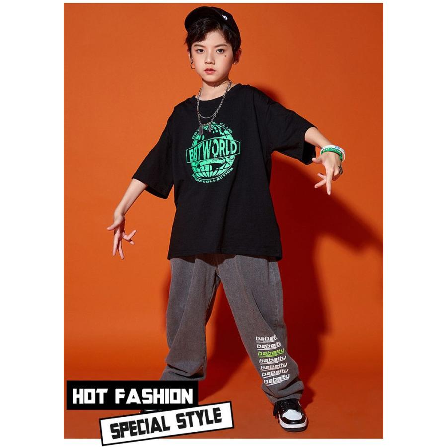 ダンス衣装 セットアップ キッズ ヒップホップ 男の子  k-pop ダンス 衣装  子供服 tシャツ 半袖 パンツ ロングパンツ  キッズダンス衣装 上下 ダンスウェア お｜seeds-seeds｜03