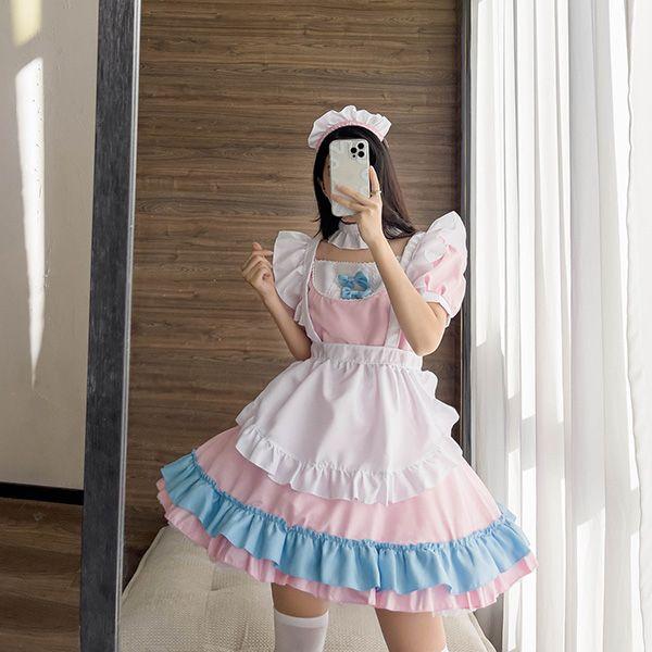 メイド服 コスプレ衣装 半袖 ピンク クラシカル ロイヤルメイド レディース 大人用 大きいサイズ フリル クラシカル  制服 喫茶店 変装 エプロン ゴスロリ ロン｜seeds-seeds｜03