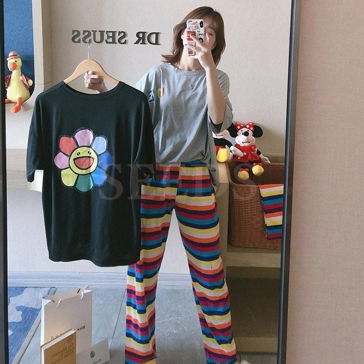 パジャマ ルームウェア レディース 春夏 半袖 パジャマ 綿ルームウェア レインボー色花 大きいサイズ 上下セット 可愛い パジャマ 女性 部屋着 寝巻き 2色 Y シーズストア 通販 Yahoo ショッピング